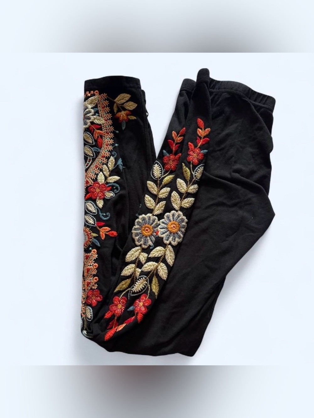 Johnny Was LA Embroidered Legging Pants Sz XS Black Floral Boho